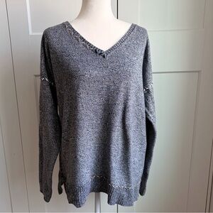 Lisa Todd Charcoal V-Neck Sweater with Contrasting Stitching | L